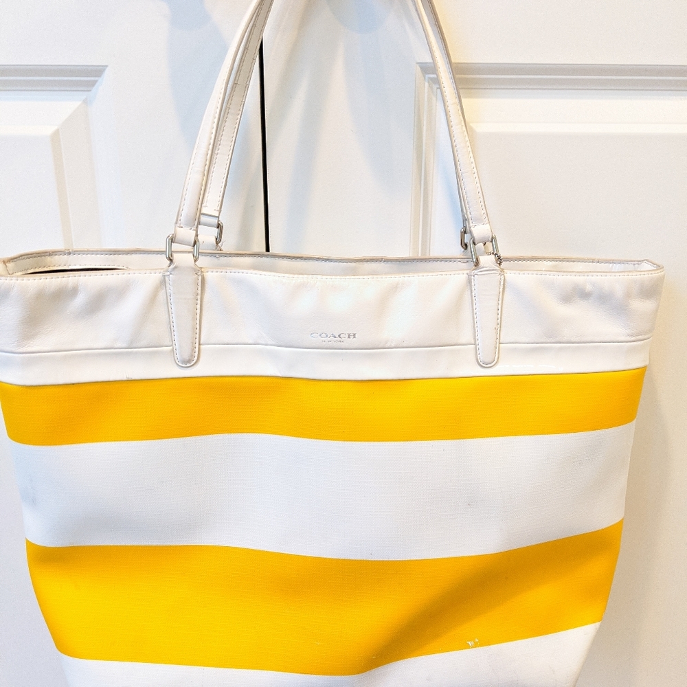 Coach yellow and white tote bag